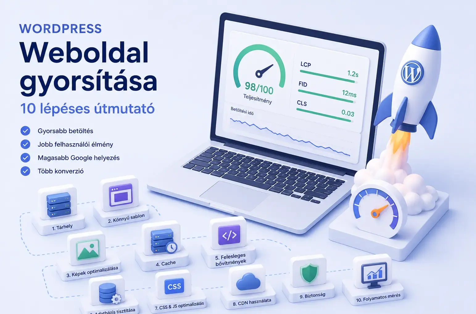 WordPress Gyorsítás 2026: Így Tedd Gyorssá a Weboldalad (10 Lépésben)